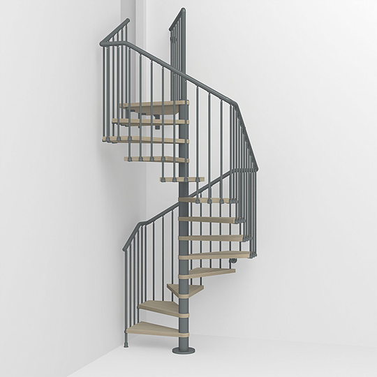 Fontanot spiraltrappa Spin Q 030 - Trappa 312-356 cm, 138 cm, Grå / Ljus alm