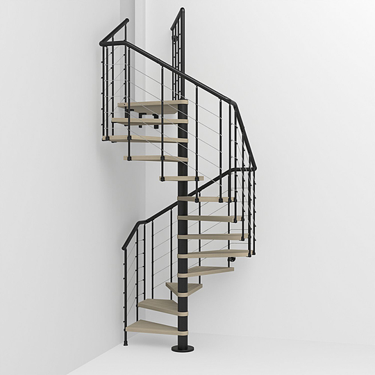 Fontanot spiraltrappa Spin Q 010 A - Trappa 312-356 cm, 118 cm, Svart / Ljus alm