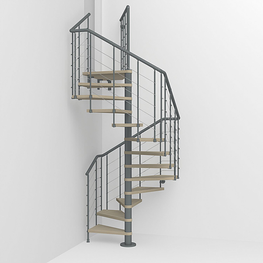 Fontanot spiraltrappa Spin Q 010 A - Trappa 333-380 cm, 118 cm, Grå / Ljus alm