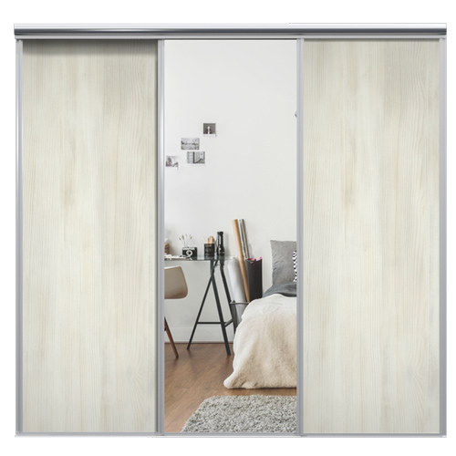 Mix Skjutdörr White wood / Silverspegel 3130 mm 3 dörrar