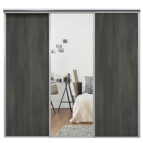 Mix Skjutdörr Black wood / Silverspegel 2680 mm 3 dörrar