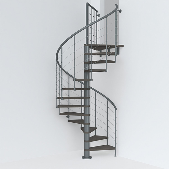 Fontanot spiraltrappa Spin T 010 A - Trappa 333-380 cm, 118 cm, Grå / Mörk alm