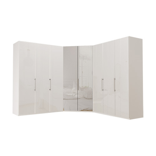 Garderob Atlanta - Vit 150 + walk-in + 150, 236 cm, Vitt glas