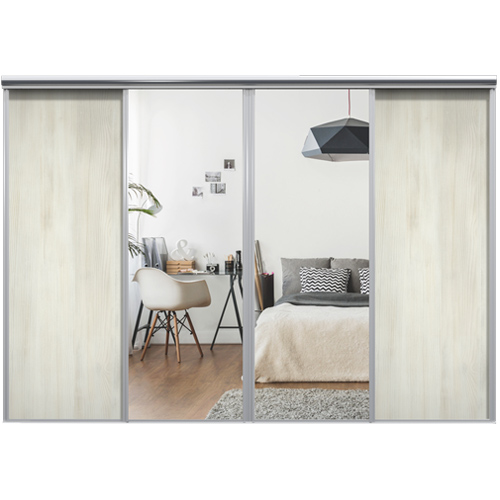 Mix Skjutdörr White wood / Silverspegel 3850 mm 4 dörrar