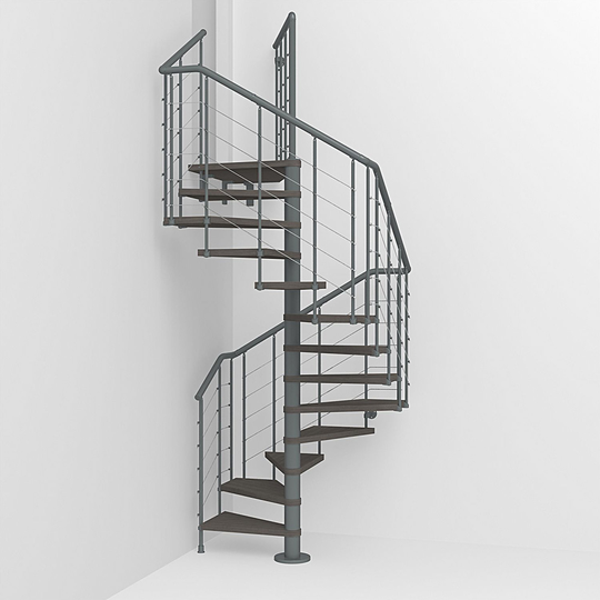 Fontanot spiraltrappa Spin Q 010 A - Trappa 333-380 cm, 118 cm, Grå / Mörk alm