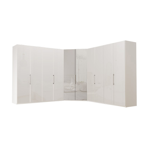 Garderob Atlanta - Vit 200 + walk-in + 200, 236 cm, Vitt glas
