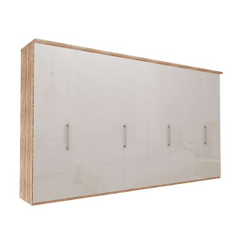Garderob Atlanta - Ljus rustik ek 400 cm, 216 cm, Med kornisch