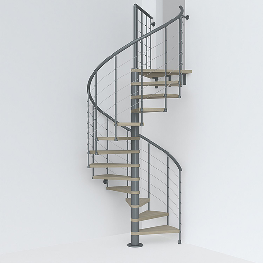 Fontanot spiraltrappa Spin T 010 A - Trappa 291-332 cm , 118 cm, Grå / Ljus alm