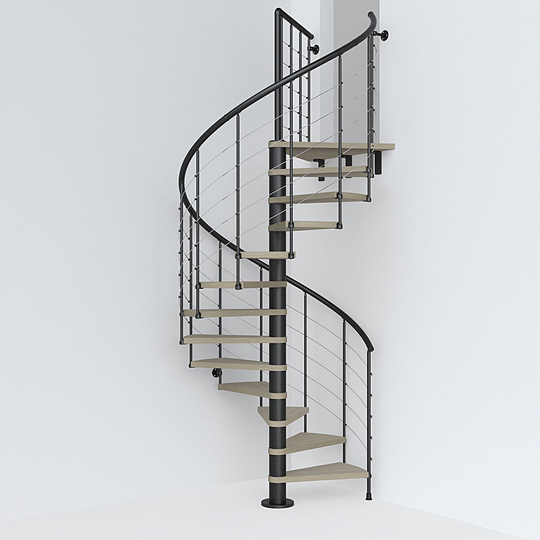 Fontanot spiraltrappa Spin T 010 A - Trappa 312-356 cm, 138 cm, Svart / Ljus alm