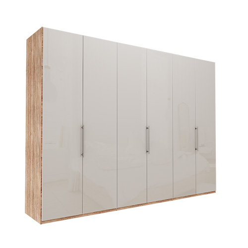 Garderob Atlanta - Ljus rustik ek 300 cm, 216 cm, Utan kornisch / ram