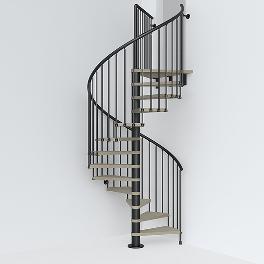 Fontanot spiraltrappa Spin T 030 - Trappa 271-309 cm, 128 cm, Svart / Ljus alm
