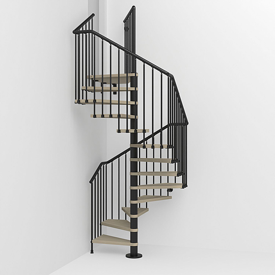 Fontanot spiraltrappa Spin Q 030 - Trappa 333-380 cm, 138 cm, Svart / Ljus alm