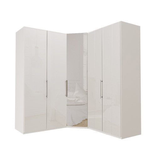 Garderob Atlanta - Vit 100 + hörn + 100, 216 cm, Vitt glas